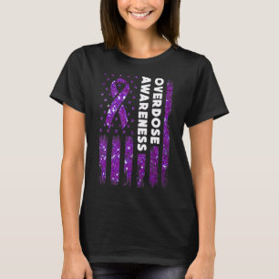 Overdose Awareness Flag Pruple Ribbon Addiction Re T-Shirt