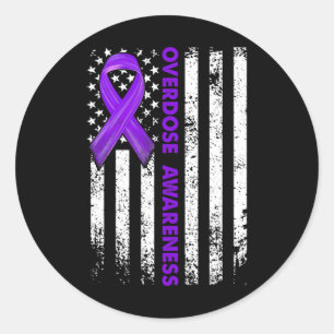 Overdose Awareness Flag Purple Ribbon Addiction Re Classic Round Sticker
