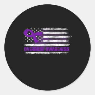 Overdose Awareness Flag Purple Ribbon Addiction Re Classic Round Sticker