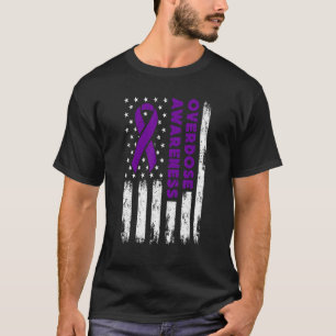 Overdose Awareness Flag Purple Ribbon Addiction Re T-Shirt