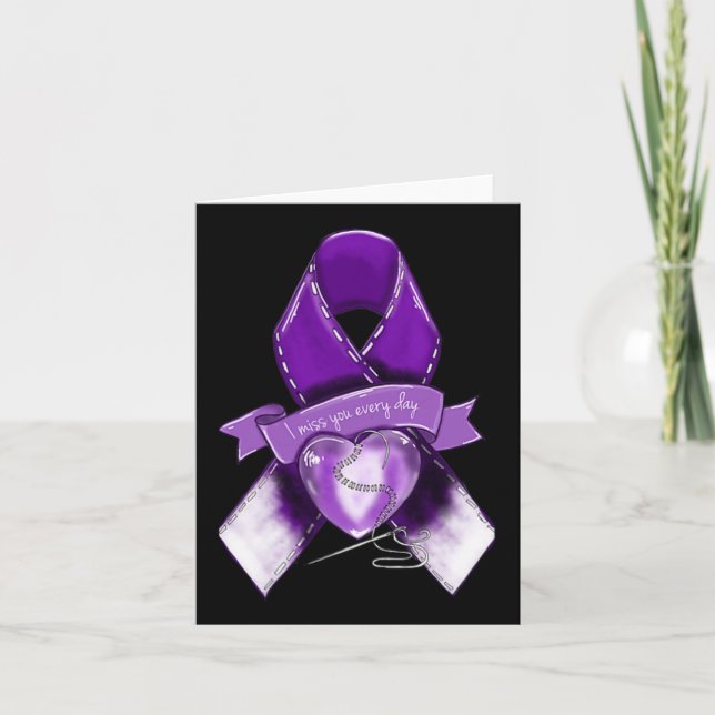 Overdose Awareness Graphic Purple Ribbon  Card (Front)