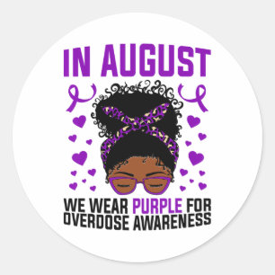 Overdose Awareness In August We Wear Purple Afro M Classic Round Sticker