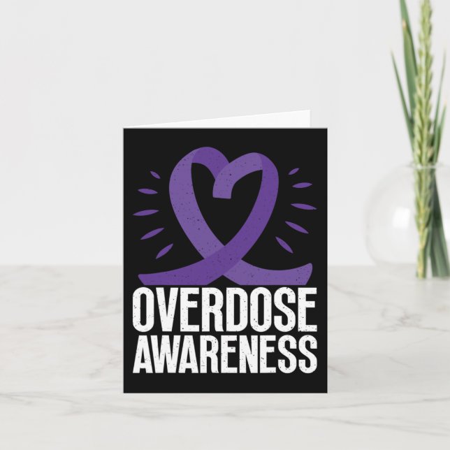 Overdose Awareness In Purple Ribbon For Drug Addic Card (Front)