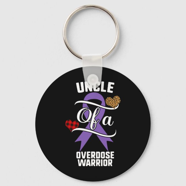 Overdose Awareness Leopard Buffalo Plaid Family Gi Key Ring (Front)