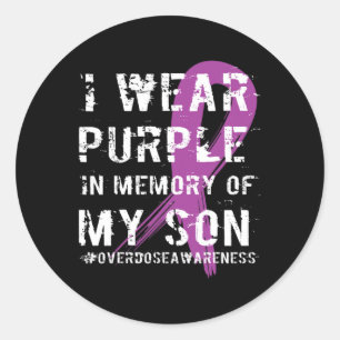 Overdose Awareness Memory Of Son Purple Ribbon  Classic Round Sticker