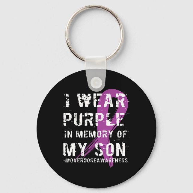Overdose Awareness Memory of Son Purple Ribbon  Key Ring (Front)
