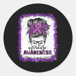 Overdose Awareness Messy Bun Purple Ribbon 1 Classic Round Sticker