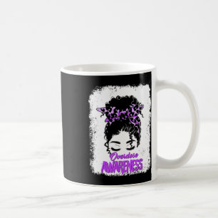 Overdose Awareness Messy Bun Purple Ribbon Drug Ad Coffee Mug