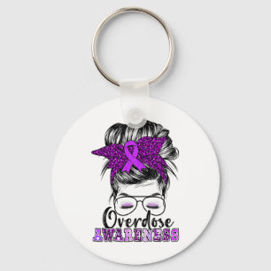 Overdose Awareness Messy Hair Bun For Women 4 Key Ring