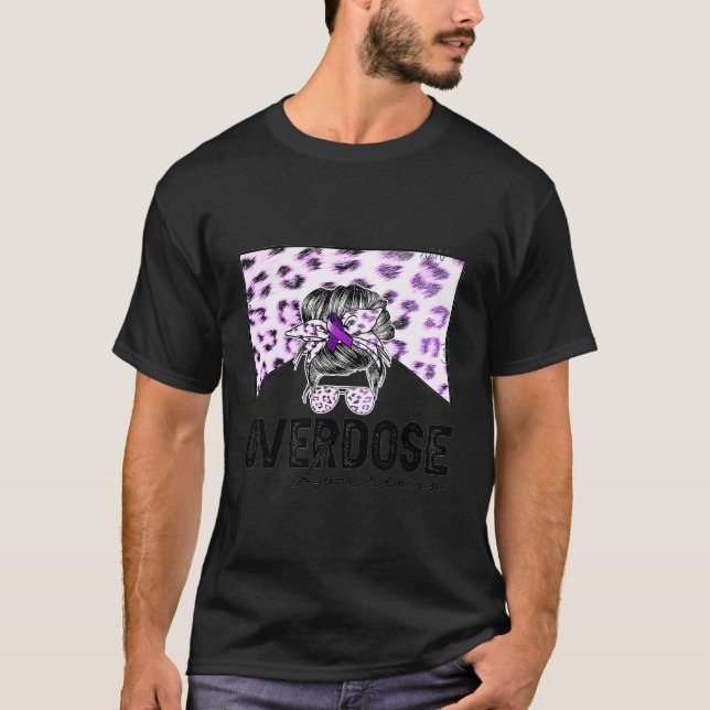Overdose Awareness Messy Hair Bun Western Cowhide  T-Shirt (Front)