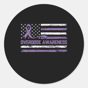 Overdose Awareness Month American Flag Ribbon Classic Round Sticker