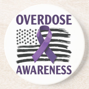 Overdose Awareness Month American Flag Ribbon Coaster