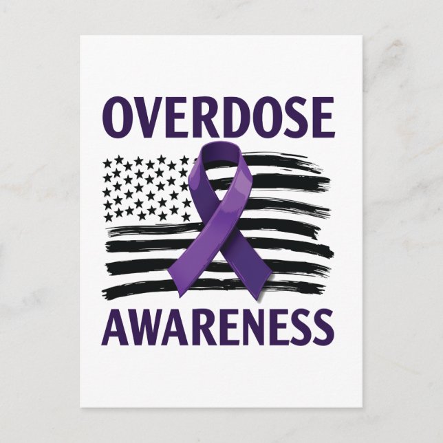 Overdose Awareness Month American Flag Ribbon Invitation Postcard (Front)