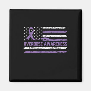 Overdose Awareness Month American Flag Ribbon  Magnet