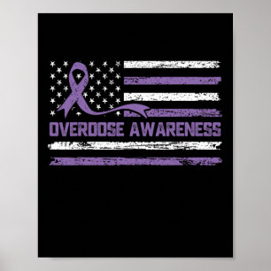 Overdose Awareness Month American Flag Ribbon Poster