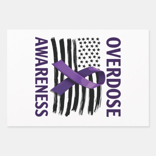 Overdose Awareness Month American Flag Ribbon Wrapping Paper Sheet (Front)