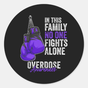 Overdose Awareness Month Boxing Gloves Purple Ribb Classic Round Sticker