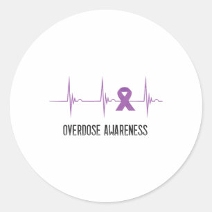 Overdose Awareness Month Heartbeat Ekg Pulse Purpl Classic Round Sticker