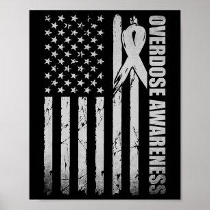 Overdose Awareness Month Purple Ribbon American Fl Poster