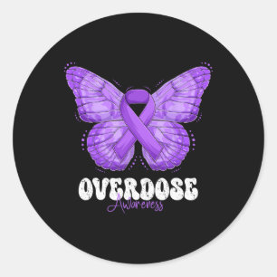 Overdose Awareness Month Purple Ribbon Butterfly 1 Classic Round Sticker