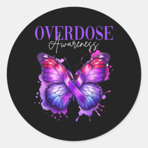 Overdose Awareness Month Purple Ribbon Butterfly Classic Round Sticker