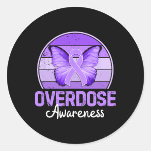Overdose Awareness Month Purple Ribbon Butterfly Classic Round Sticker