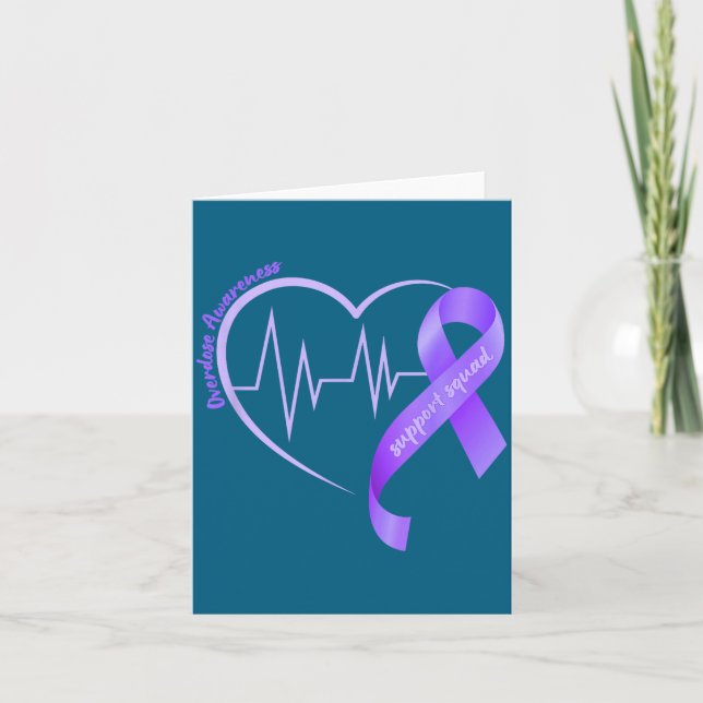 Overdose Awareness Month Purple Ribbon Heart Suprt Card (Front)