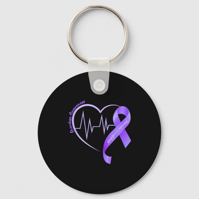 Overdose Awareness Month Purple Ribbon Heart Suprt Key Ring (Front)