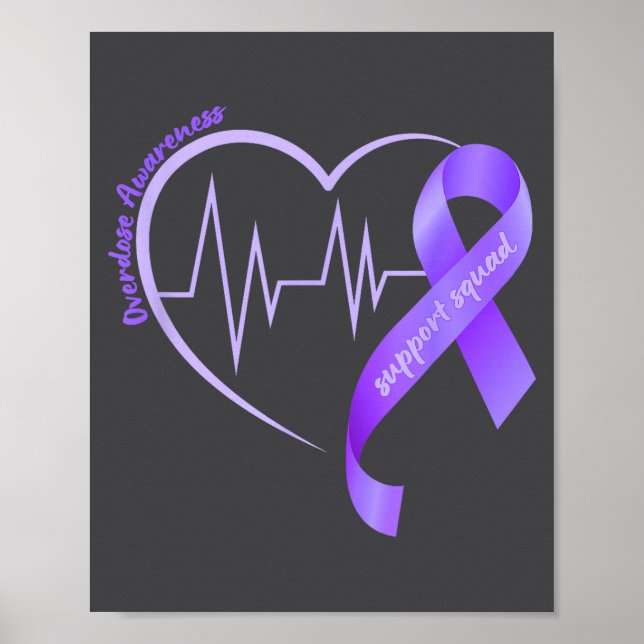 Overdose Awareness Month Purple Ribbon Heart Suprt Poster (Front)