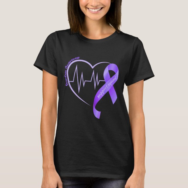 Overdose Awareness Month Purple Ribbon Heart Suprt T-Shirt (Front)