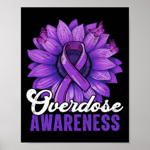 Overdose Awareness Month Purple Ribbon Sunflower B Poster