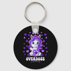 Overdose Awareness Month Purple Ribbon Unicorn Key Ring