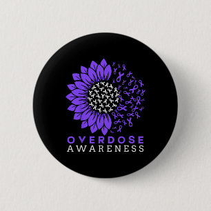 Overdose Awareness Month Sunflower Ribbon Purple 6 Cm Round Badge