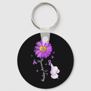 Overdose Awareness Month Sunflower Ribbon Purple E Key Ring