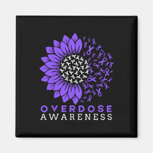 Overdose Awareness Month Sunflower Ribbon Purple Magnet