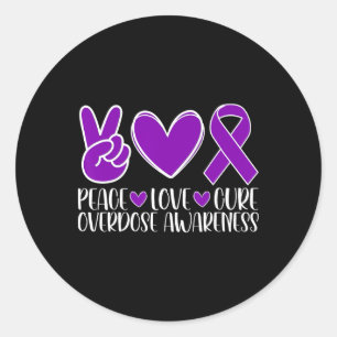 Overdose Awareness Peace Love Cure Classic Round Sticker