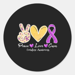 Overdose Awareness Peace Love Heart Ribbon Family Classic Round Sticker