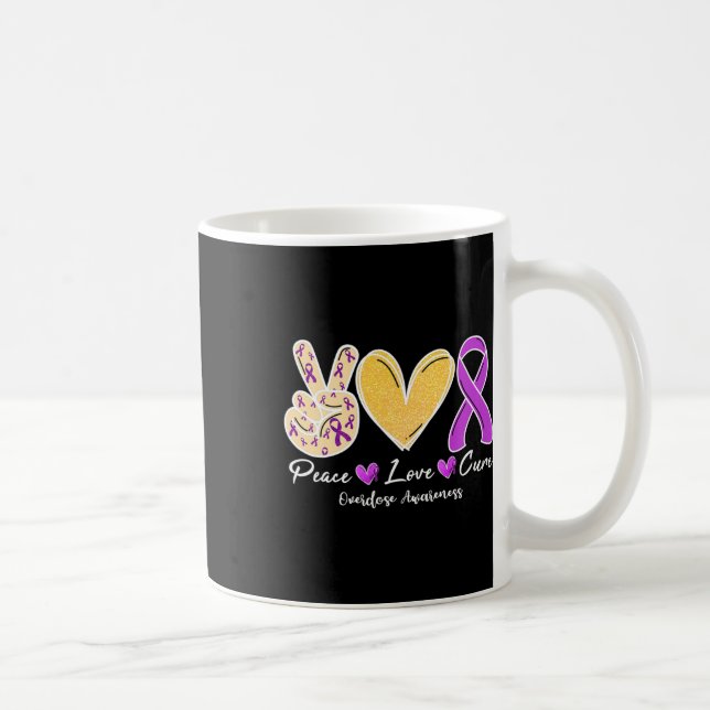 Overdose Awareness Peace Love Heart Ribbon Family  Coffee Mug (Right)