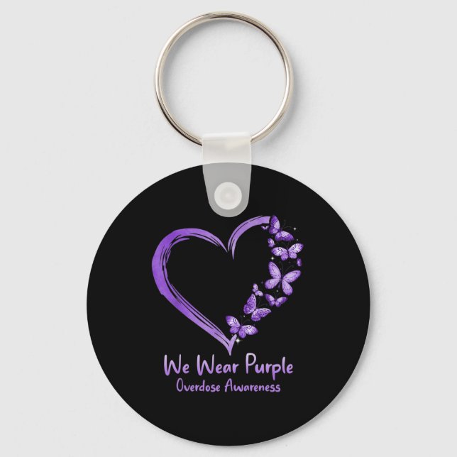 Overdose Awareness Purple Butterfly Heart Key Ring (Front)
