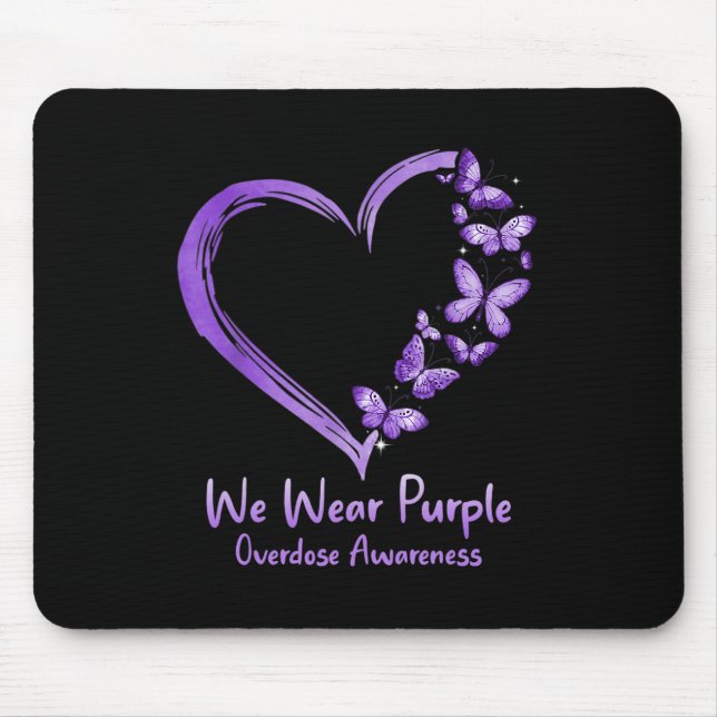 Overdose Awareness Purple Butterfly Heart Mouse Pad (Front)