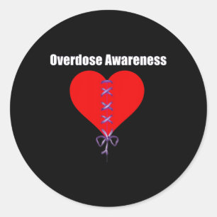 Overdose Awareness Purple Ribbon Broken Heart Grie Classic Round Sticker