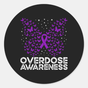 Overdose Awareness Purple Ribbon Butterfly  Classic Round Sticker