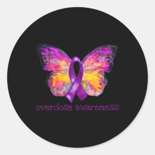 Overdose Awareness Purple Ribbon Butterfly Grief L Classic Round Sticker