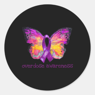 Overdose Awareness Purple Ribbon Butterfly Grief L Classic Round Sticker
