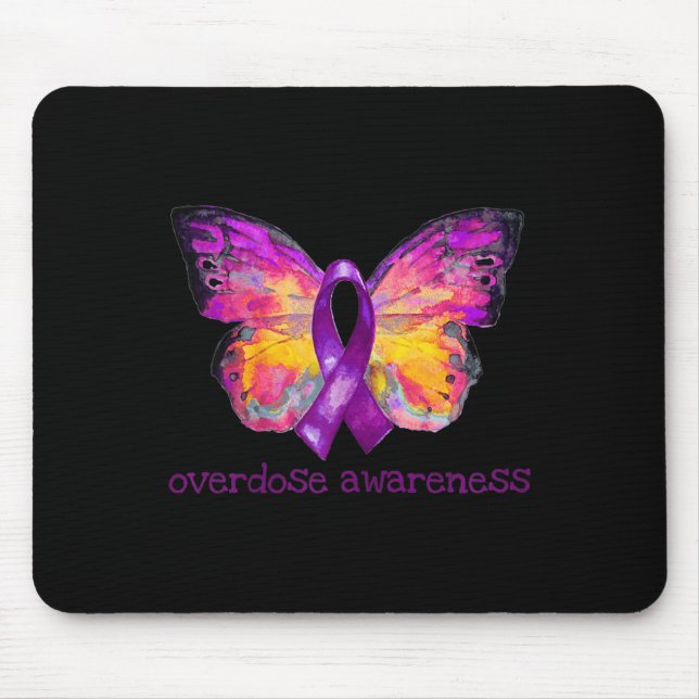 Overdose Awareness Purple Ribbon Butterfly Grief L Mouse Pad (Front)