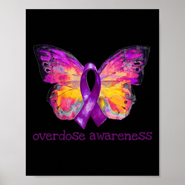 Overdose Awareness Purple Ribbon Butterfly Grief L Poster (Front)