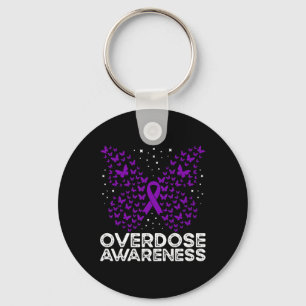 Overdose Awareness Purple Ribbon Butterfly  Key Ring