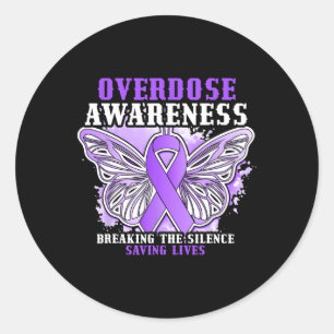Overdose Awareness Purple Ribbon Drug Addiction 10 Classic Round Sticker
