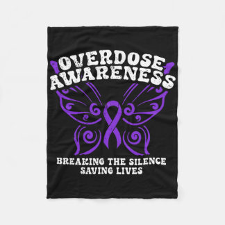 Overdose Awareness Purple Ribbon Drug Addiction 10 Fleece Blanket