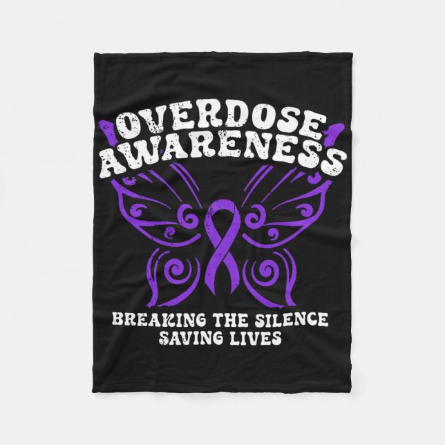 Overdose Awareness Purple Ribbon Drug Addiction 10 Fleece Blanket (Front)